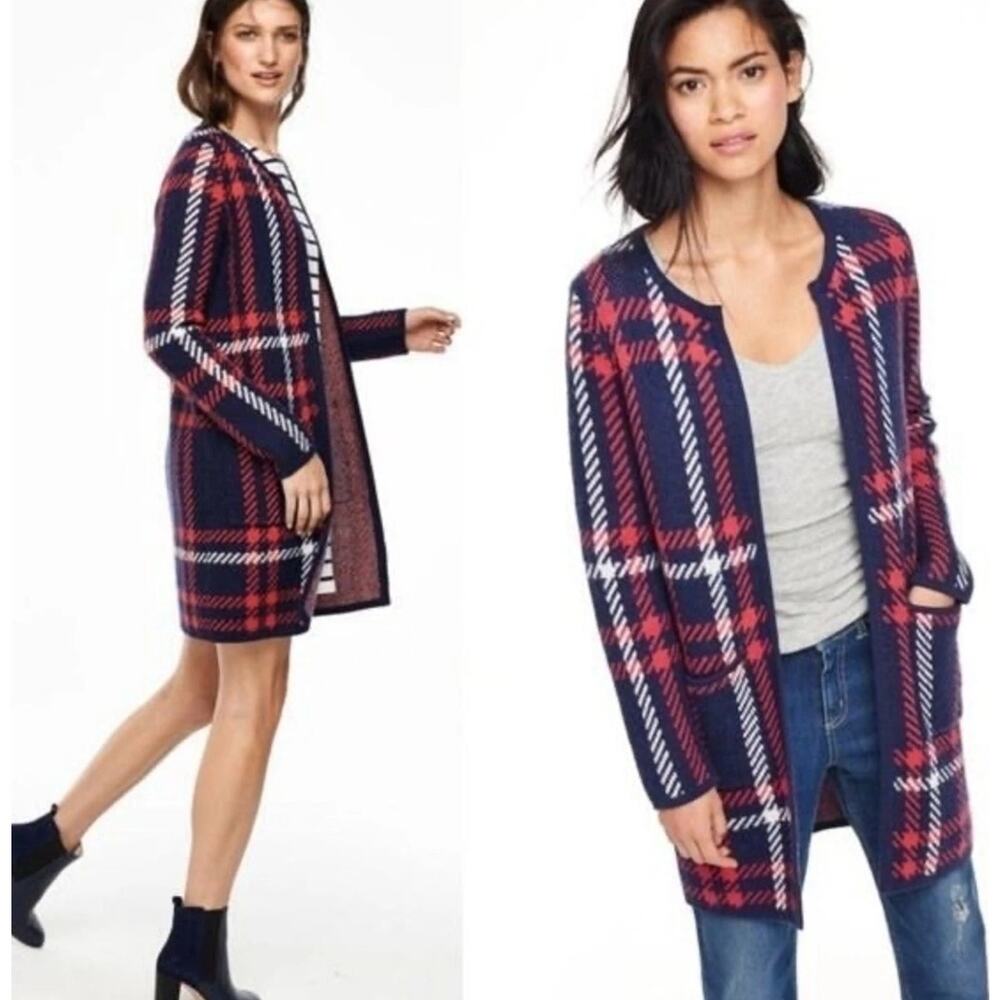 Boden Heritage Plaid Check Coatigan Womens Size 6 Blue Red Cardigan Preppy